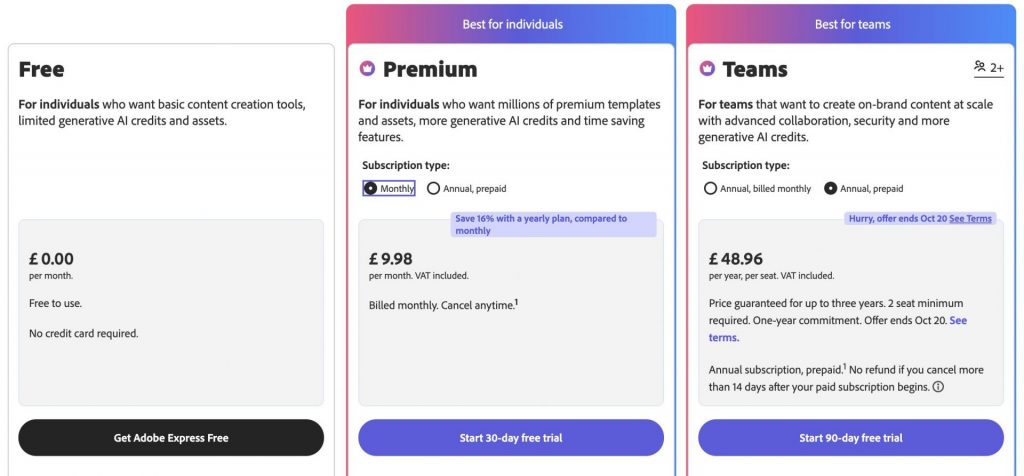Adobe Express Prices